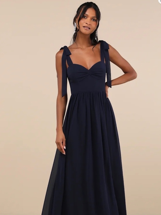 Lulus Dresses & Skirts - Radiant Charisma Navy Chiffon Ruched Tie-Strap Maxi Dress